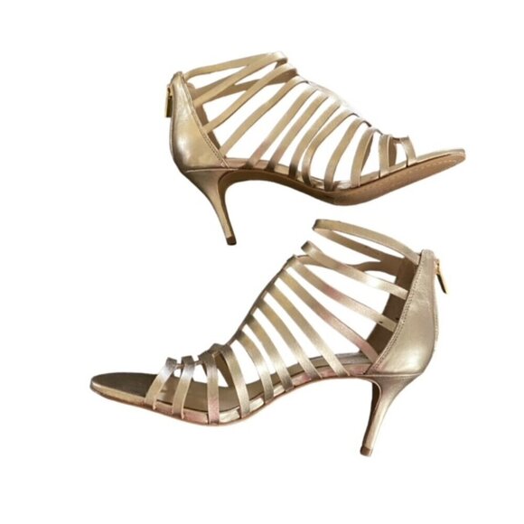 Vince Camuto Petronia Gold Asymmetrical Cage Sandal 9 - Picture 2 of 7